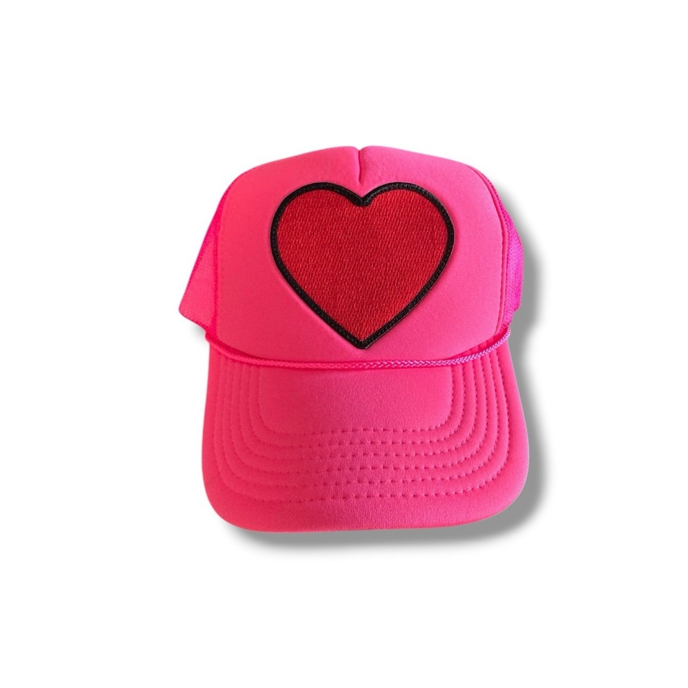 Aviator Nation Heart Embroidered Vintage Low Rise Trucker Hat Pink NEW WITH TAGS - Picture 4 of 7